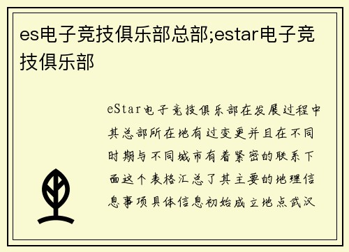 es电子竞技俱乐部总部;estar电子竞技俱乐部