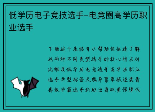 低学历电子竞技选手-电竞圈高学历职业选手